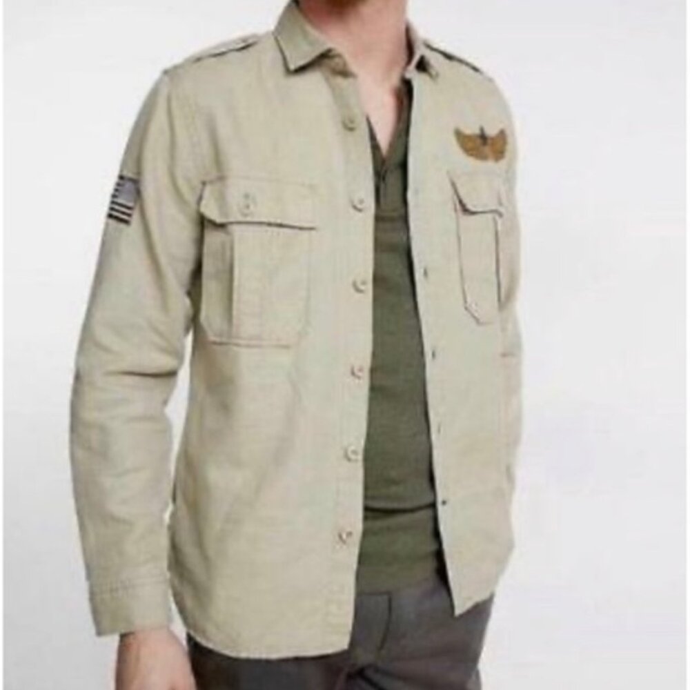 30th Division Khaki Long Slv Military Shirt Eagle Embroidered | Express